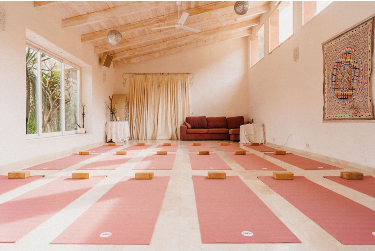 Serene yoga studio ready for morning session